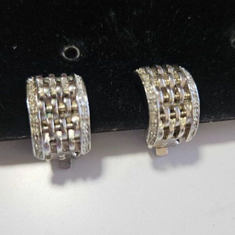 Silver tone woven looking clip on earrings